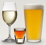 Wine, whiskey, and beer in glasses