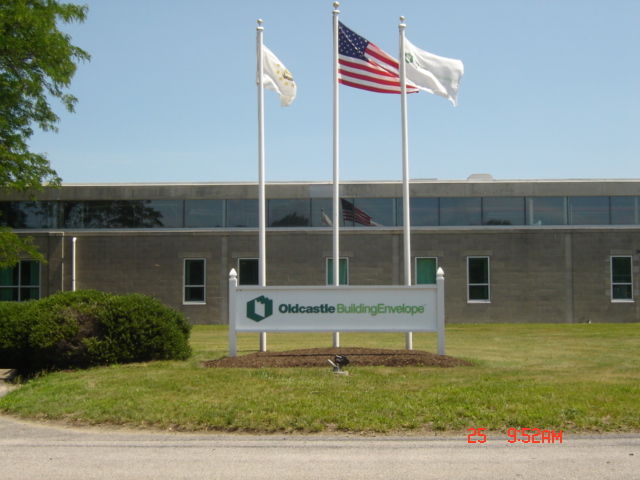 Flags in front of office building