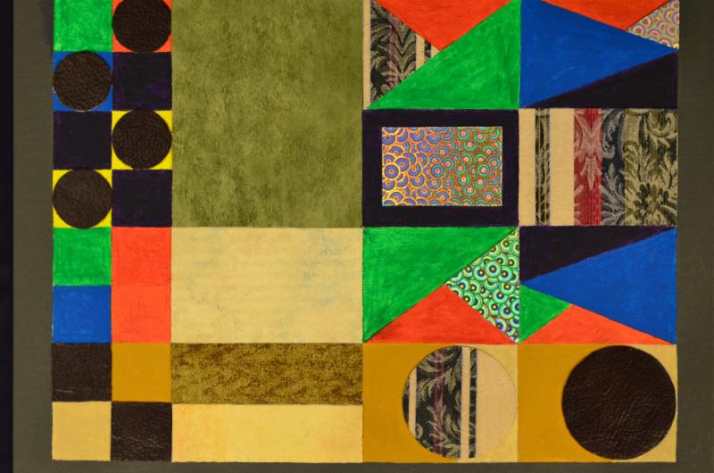 Painting featuring colorful geometric shapes