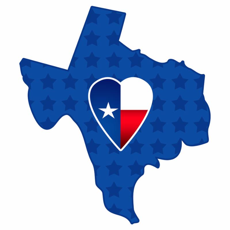 The Shape of Texas. Patriotic heart housed in Texas.