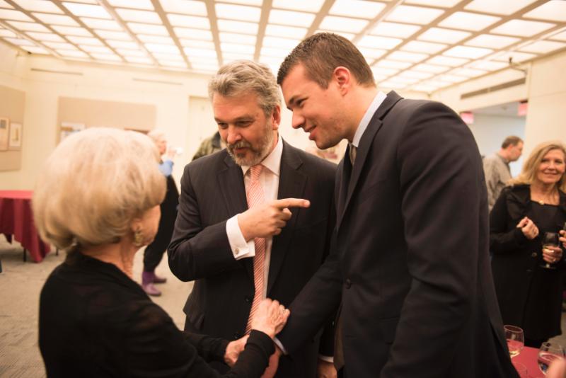Flory engaged in conversation with Croatian Ambassador H.E. Josip Paro (left) and Dino Mihanovic, Political Officer at the Embassy of Croatia