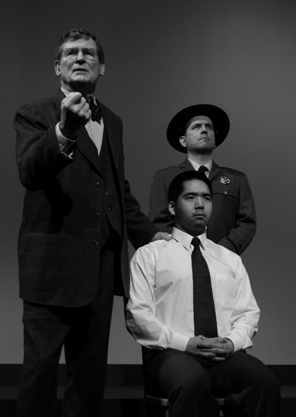 Nels Gudmundsson (Tell Schreiber), Kabuo Miyamoto (Tim Takechi) and Art Moran (Rob Burke)