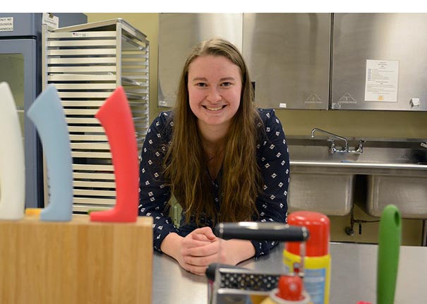 female high school student in lab