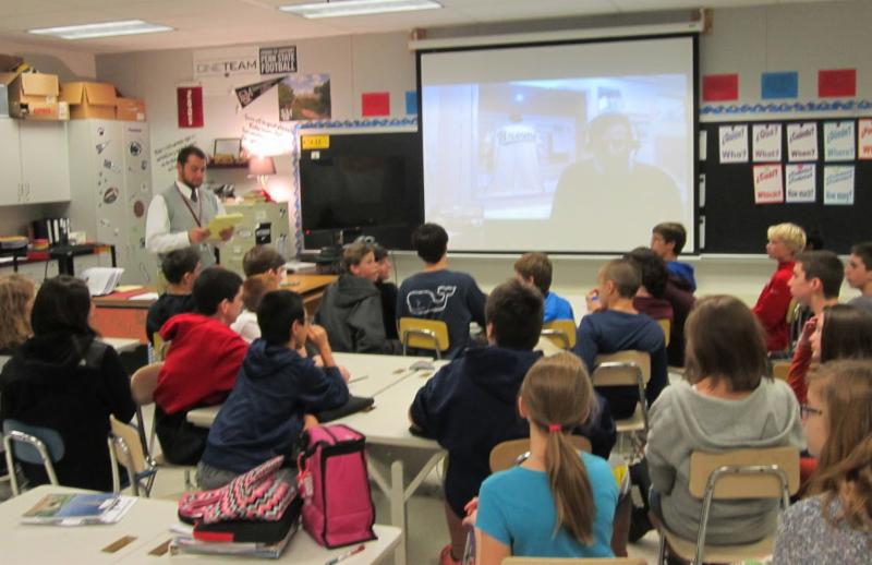 students in videoconference with the Baseball Hall of Fame